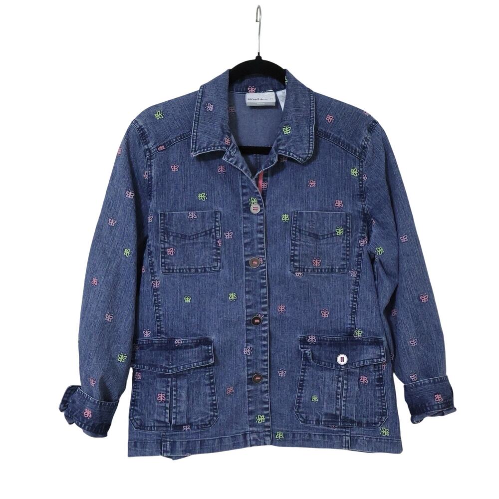 Vintage Alfred Dunner Embroidered Pastel Butterfly Denim Jacket 10 Boho Cute Y2K